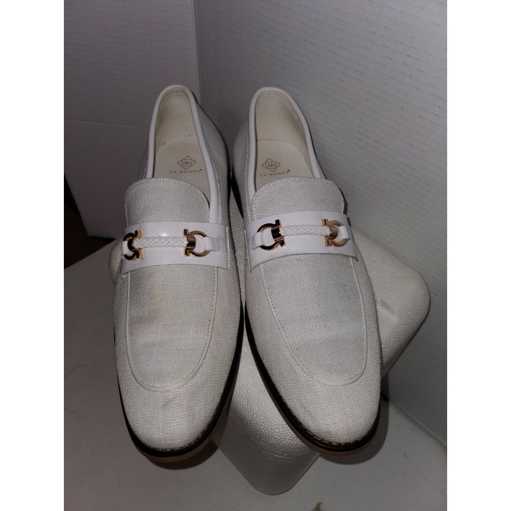 EUC La Milano Mens Fashion Dress Shoe Slip On Loafers Genuine Leather White‎ 12